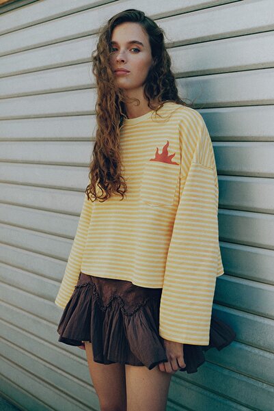 Pull & Bear Oversize çizgili grafikli sweatshirt