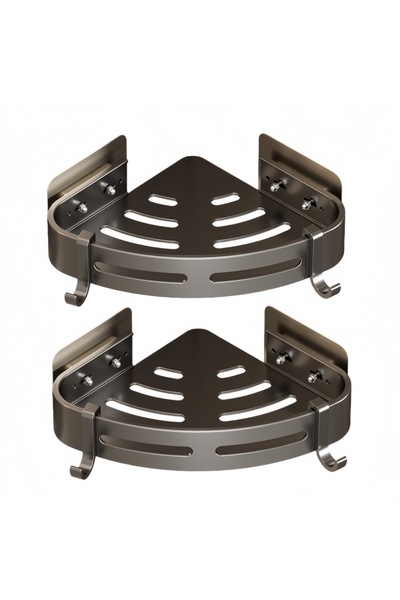 Generic Brand Etajeră de baie - Triunghiulară - Gri - Aluminiu - Set de 2
