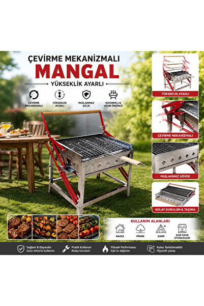 shopwave DÖNDÜRMELİ - ÇEVİRMELİ PASLANMAZ MEKANİZMALI MANGAL (5047)