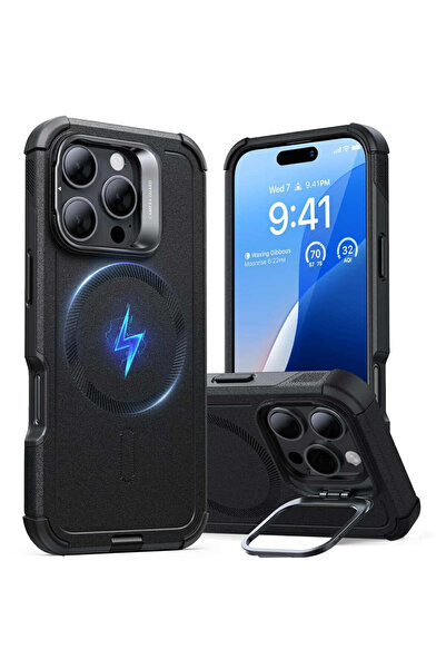 ESR Husă pentru iPhone 16 Pro Max, Cyber Armor cu suport, gri - negru