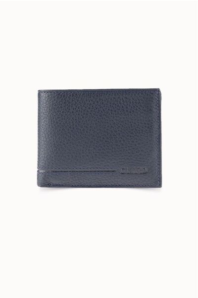 Çıkrık Navy Blue Genuine Leather Horizontal Men's Wallet with Guard Coin