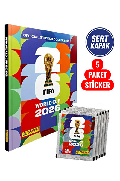 Panini FIFA World Cup 2026 SERT KAPAK STICKER ALBUM + 5 Paket Resmi Koleksiyo...