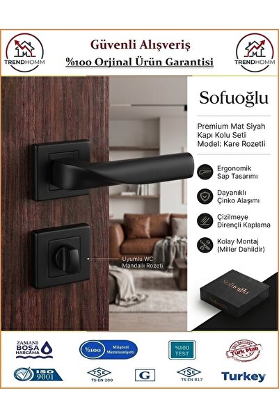 Sofuoğlu Noyan Rozetli Kapı Kolu - Mat Siyah - Orjinal Ürün