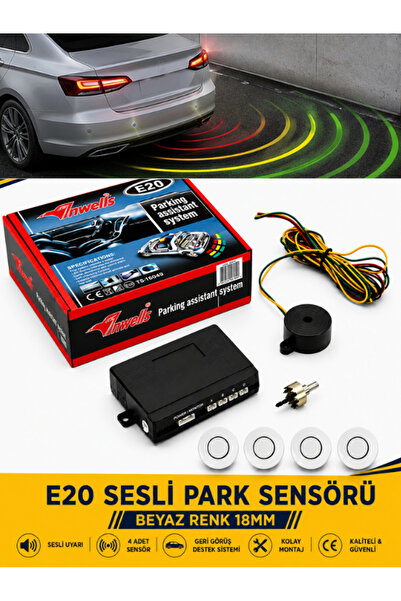 Inwells 18mm Sesli Park Sensörü Seti 4 Lü Beyaz Geri Vites Park Destek Sistem...