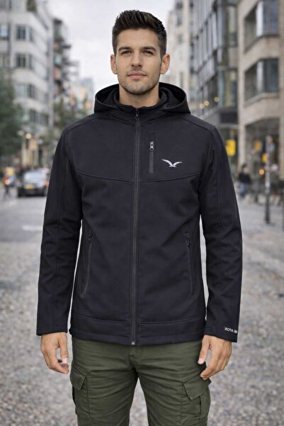 Sınwear Men's Black Outdoor Softshell Coat with Fleece Lining, Water and Wind...