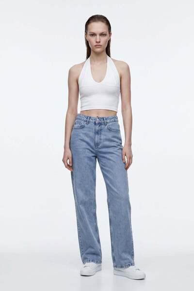 HAKKE PANTALONI JEAN cu croială dreaptă și croială largă pentru femei
