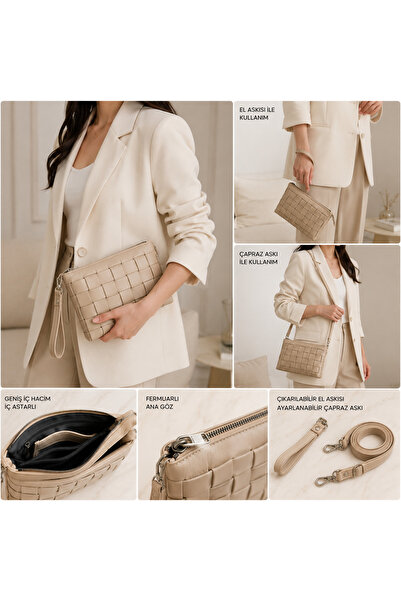 seraptakidunyasi Kadın Örgü Desenli Portföy Clutch Çanta | Ayarlanabilir Çapr...