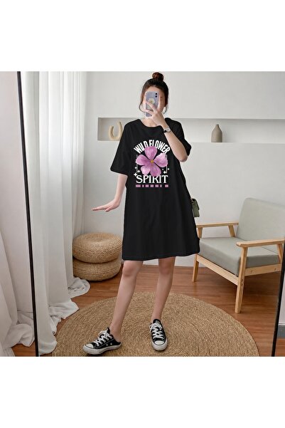 classy moda Γυναικείο μπλουζάκι με γραφικά λουλούδια, εξαιρετικά μακρύ και υπ...