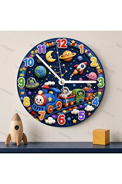 ensaat Galaxy Space Trending Children's Room Wall Clock Silent Wooden Clock 3...