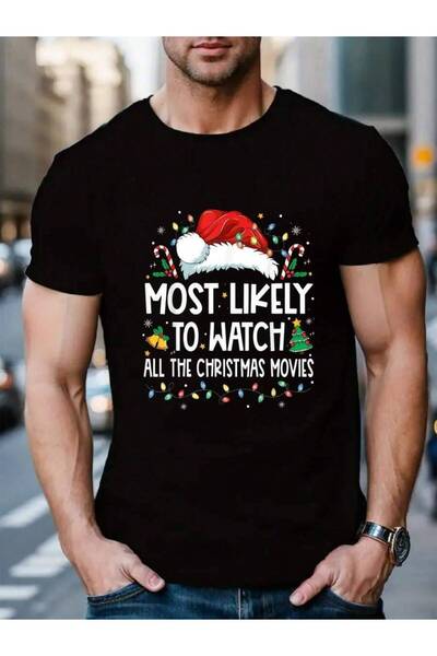 9TAY 100% Cotton Most Likely To Watch All The Movies Christmas Men's Black Va...