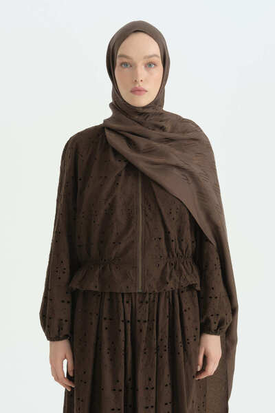 Nihan Logo Pattern Naia Cotton Shawl - Dark Mink