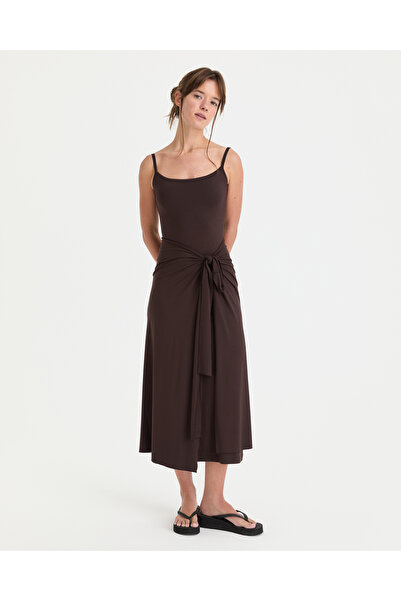 Ayma Active Brown Ecovero ™   Viscose Wrap Dress with Adjustable Straps and D...