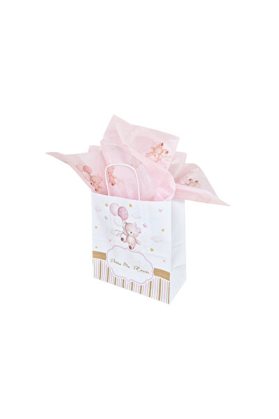 Papette Set 10 bucăți Pungă Hârtie Kraft Model Botez Fetiță Dreamy Teddy, Imprimare 1 față, 18x22(H)x8cm