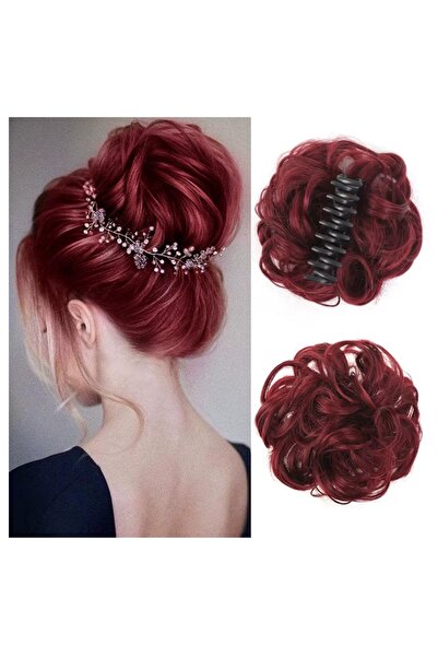 animis beauty Extensie de coc bordeaux, din păr sintetic, cu aspect ondulat, ...