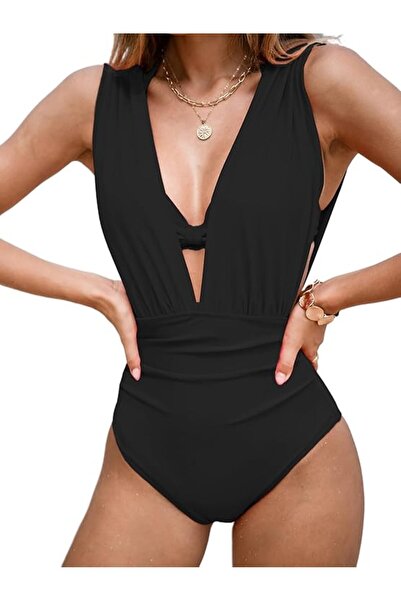 Dotail Costum de baie întreg pentru femei, din 2 piese, cupe push-up, efect d...