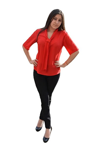 OEM Bluza casual cu guler tip sal si maneca scurta, de culoare rosie