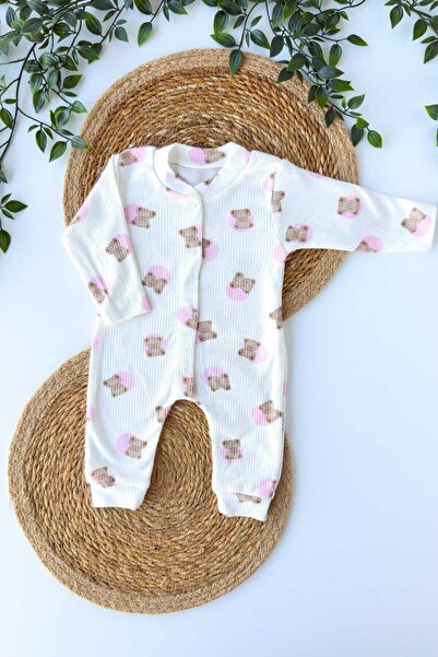 Eflin Çocuk Giyim Kız Bebek Ayıcık Desenli Çıtçıtlı Ayaksız Tulum