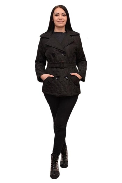 OEM Jacheta casual, culoare neagra, cu guler dublu si model matlasat