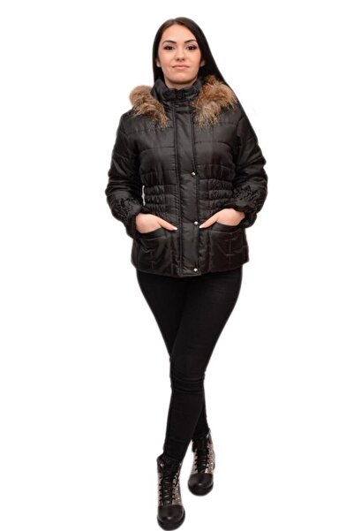 OEM Jacheta neagra, gluga decorata cu blanita fina, buzunare