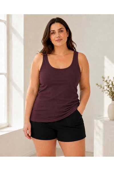 missece Women's Plus Size U-Neck Strappy Cotton Lycra Basic Undershirt Inner ...