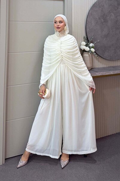 Hazamoda Fig Stone Detailed Jumpsuit Ecru