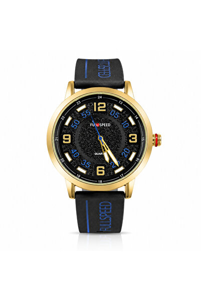 FULLSPEED Men's Quartz Watch with Black Silicone Belt and Gold Case – Black D...