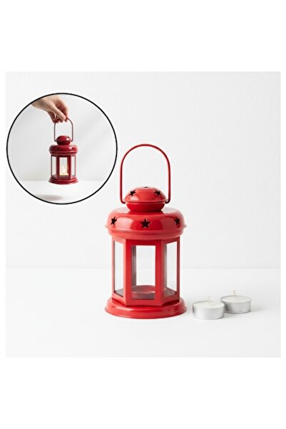 SyaMAG Felinar metalic, cu 2 lumânări tip tealight incluse, roșu, Ø10x15.5 cm