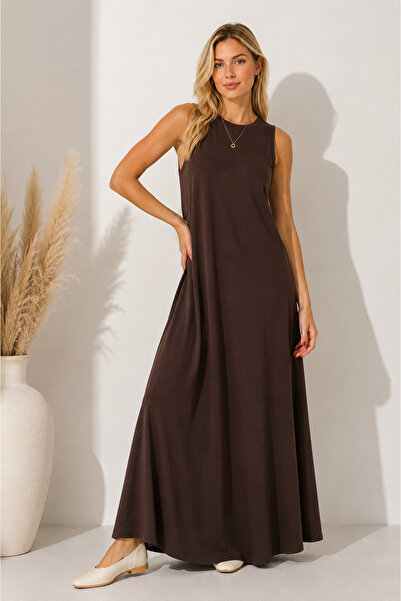 WE&ME Women's Crew Neck Sleeveless Loose Long Dress Casual Comfortable Cut