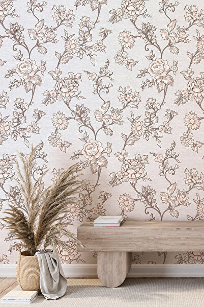 dreamwall Soft Çiçekli ve Sarmaşık Desenli Tek Parça Tekstil Duvar Kağıdı