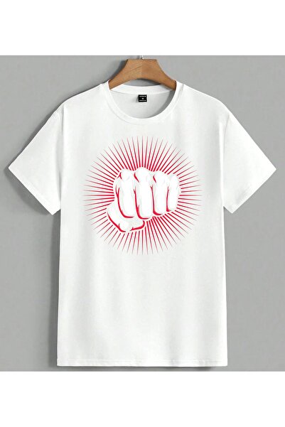 ELFERA Fist Power Red Print Pop Printed Unisex Oversize T-Shirt White