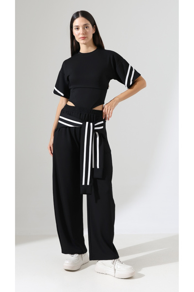 Violon Focus Rope Binding Detailed Striped Top-Bottom Set
