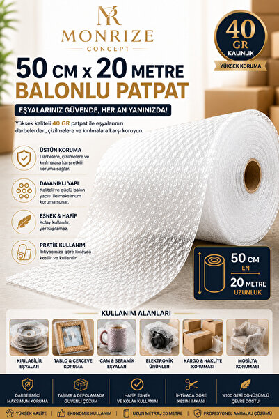 Monrize Concept 50x20 Metre Balonlu Patpat 40 GR | Patpat Naylon Ambalaj Koru...