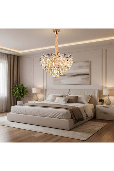 OEM Кристален полилей, Eleganza 7xE14, диаметър 40 см, лъскаво злато, регулир...