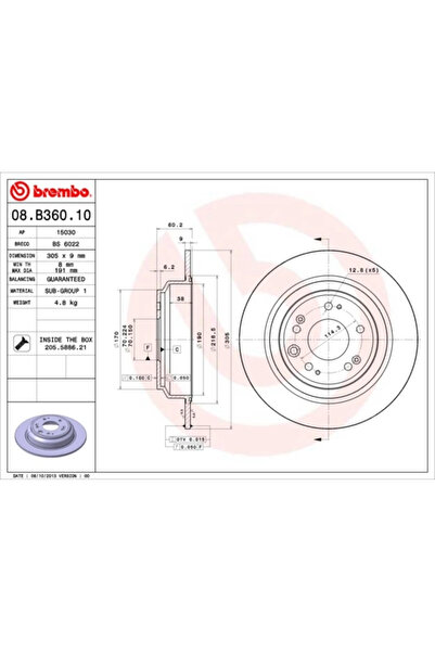 Brembo Set Discuri Frana Honda Accord 8/Accord 9 Limuzina 2008-2015
