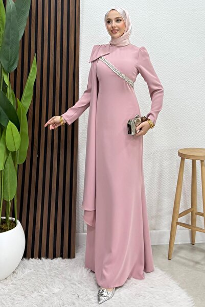 Lamia Giyim Özün Taşlı Abiye Soft Pembe
