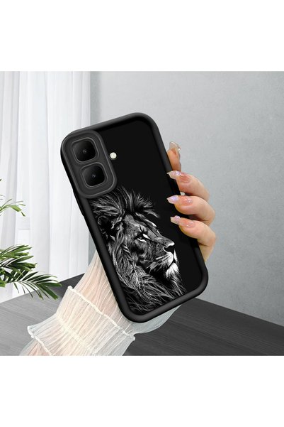 PATTERNOVA Infinix Smart 10 Uyumlu Şık siyah beyaz aslan kılıf, siyah kenar k...