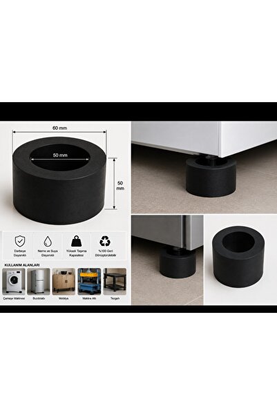 HANUR POLİETİLEN Makina Altı Yükseltme Takozu – 60 mm Çap | 50 mm (5 cm) Yüks...