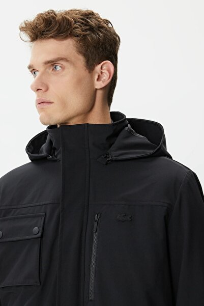 Lacoste Hooded Outdoor Men's Jacket Black Men's Coat with Removable Quilted V...