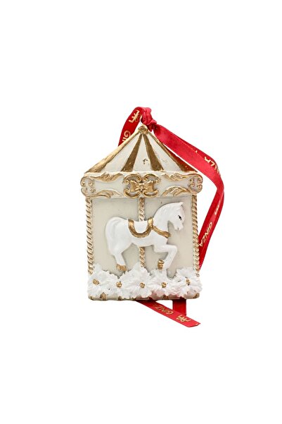 Ginza Decorațiune, Regatul Crăciunului, Regal, model carusel alb, 8,5 cm