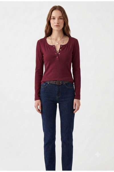Rooted Women'S, Burgundy Color, Front Snap & Snap Fastener Fitted Ribbed Cami...