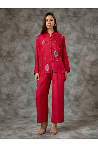 Silver Lime By Styli Embroidered Shirt and Pants Co-ord Set