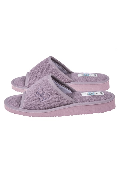 Amaryllis Slippers Γυναικεία ανοιχτή παντόφλα πετσετέ, μωβ, βαμβακερή, ελληνική.