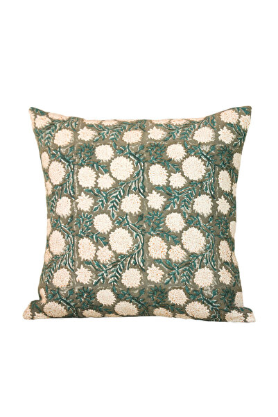 Sanskrutihomes By Styli Green Cotton Floral Cushion Cover, Medium