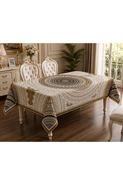 Yeshome Collection غطاء طاولة طعام وغرفة معيشة منسوج بنمط زهور يتسع لـ 6 أشخا...