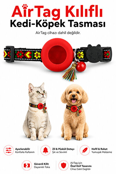 CONOCER AirTag Uyumlu Kedi Köpek Tasması Ayarlanabilir Etnik Bohem Desenli Bo...