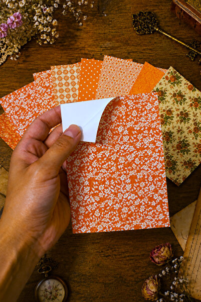 stickybloom Yapışkanlı Vintage Turuncu Tonlu Desenler Temalı 12 Parça A6 Stic...