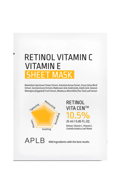 APLB Retinol, Vitamin C and Vitamin E Sheet Mask – anti-ageing moisturising m...
