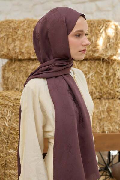 Şalland Na'I Pure Dama Pattern Shawl Dried Plum