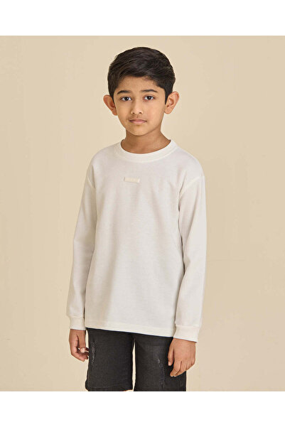 REDTAG Boys Cream Plain Long Sleeve Crew Neck T-Shirt