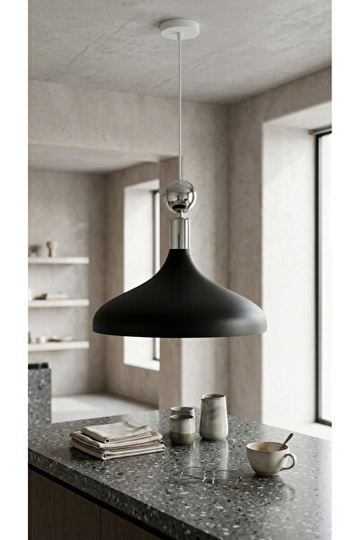 BLENK Modern Metal Sarkıt Avize Siyah Tekli (35 cm] Mutfak Salon Yemek Masası...